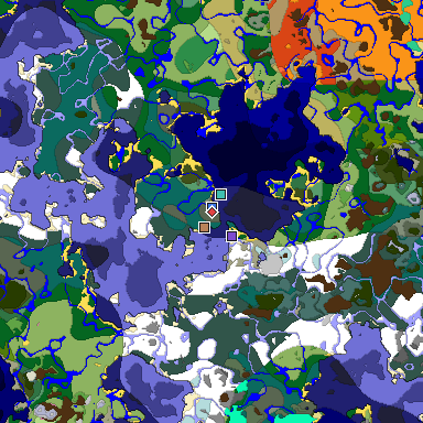 Predicted biome map of Java 1.20 seed 2497890817484361280 around estimated spawn