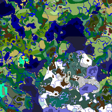 Predicted biome map of Java 1.20 seed -6791136963203433504 around estimated spawn