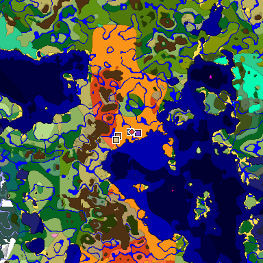 Predicted biome map of Java 1.20 seed 4075906096592434197 around estimated spawn