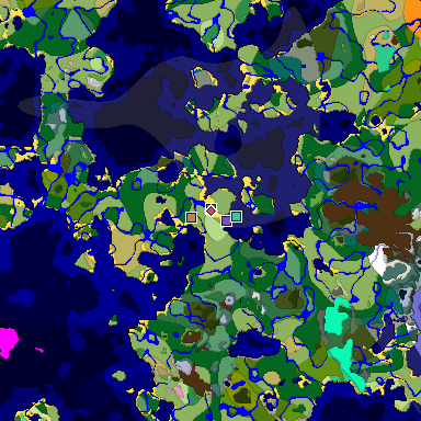 Predicted biome map of Java 1.20 seed -436166501005465343 around estimated spawn