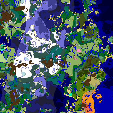 Predicted biome map of Java 1.20 seed -5043025723373075963 around estimated spawn