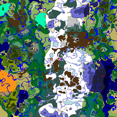 Predicted biome map of Java 1.20 seed -4992305704409110452 around estimated spawn