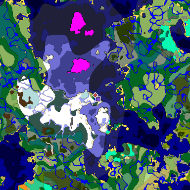 Predicted biome map of Java 1.20 seed 112366679612887768 around estimated spawn