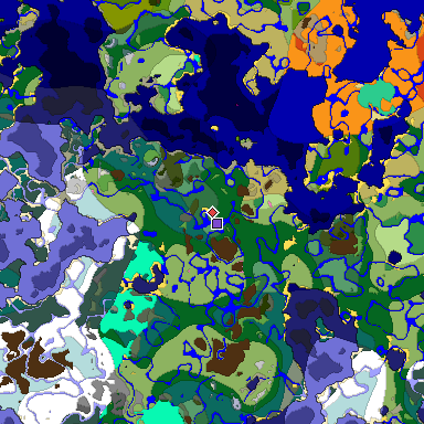 Predicted biome map of Java 1.20 seed 3630629597698165154 around estimated spawn