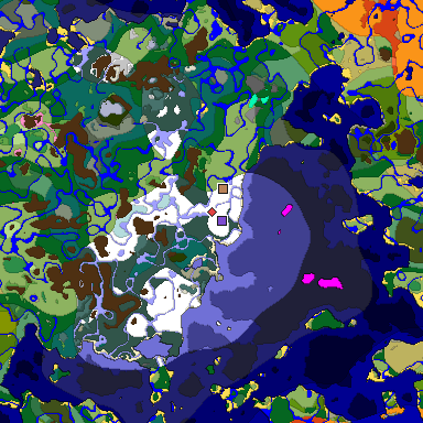 Predicted biome map of Java 1.20 seed -3444048059762229337 around estimated spawn