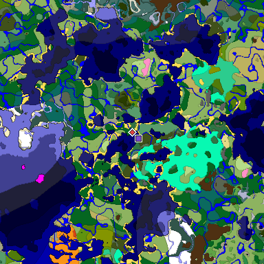 Predicted biome map of Java 1.20 seed -3895804826655874522 around estimated spawn