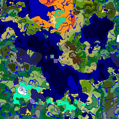 Predicted biome map of Java 1.20 seed -2270122548238774128 around estimated spawn