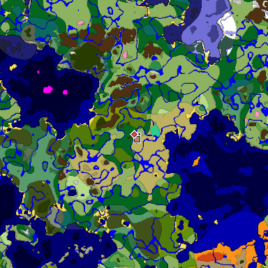 Predicted biome map of Java 1.20 seed 6927767646267322407 around estimated spawn