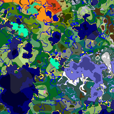 Predicted biome map of Java 1.20 seed 4443001287163536521 around estimated spawn