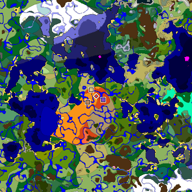 Predicted biome map of Java 1.20 seed -7571130193700639718 around estimated spawn