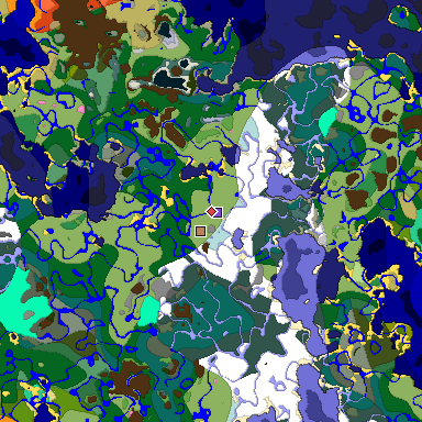 Predicted biome map of Java 1.20 seed 6037029429263187843 around estimated spawn