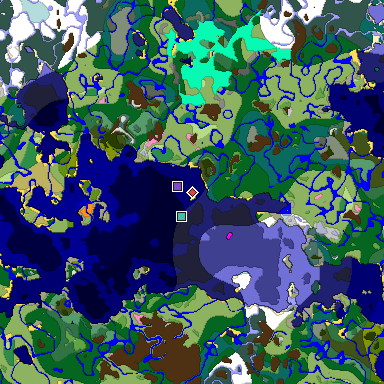 Predicted biome map of Java 1.20 seed -17707168857036971 around estimated spawn