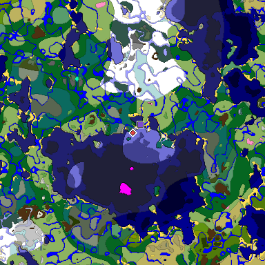 Predicted biome map of Java 1.20 seed 2798925336288454250 around estimated spawn