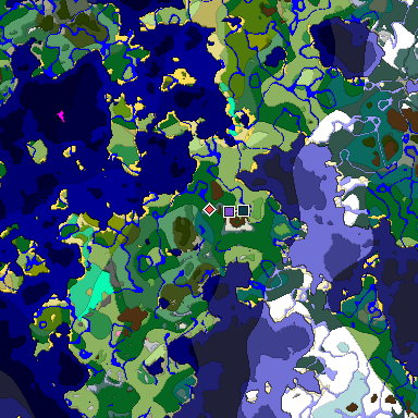 Predicted biome map of Java 1.20 seed 2875393379496525832 around estimated spawn