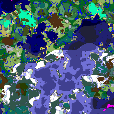 Predicted biome map of Java 1.20 seed -8339718308642417354 around estimated spawn