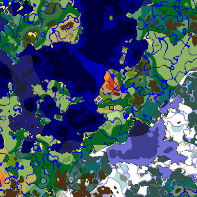 Predicted biome map of Java 1.20 seed 4832115555671232745 around estimated spawn