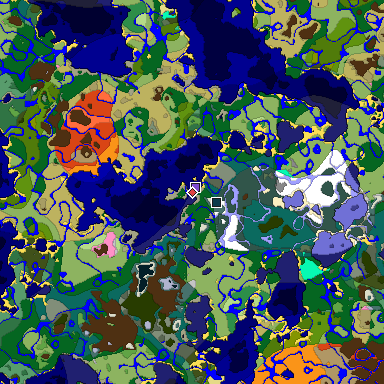 Predicted biome map of Java 1.20 seed -3039225841047020380 around estimated spawn