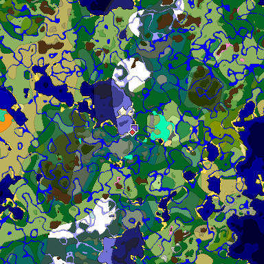 Predicted biome map of Java 1.20 seed -8275116025643677969 around estimated spawn