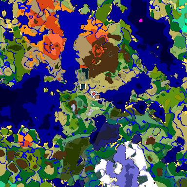 Predicted biome map of Java 1.20 seed -2940854351367042891 around estimated spawn