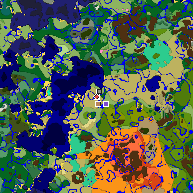 Predicted biome map of Java 1.20 seed 99593343876652779 around estimated spawn