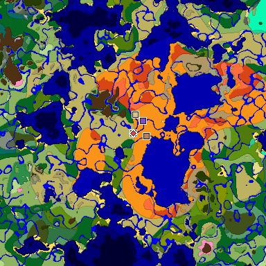 Predicted biome map of Java 1.20 seed -2540687286177701479 around estimated spawn