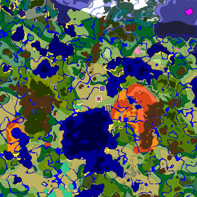 Predicted biome map of Java 1.20 seed -6392923602356761892 around estimated spawn