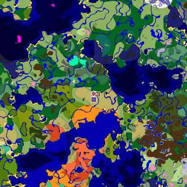 Predicted biome map of Java 1.20 seed -7226509477609711544 around estimated spawn