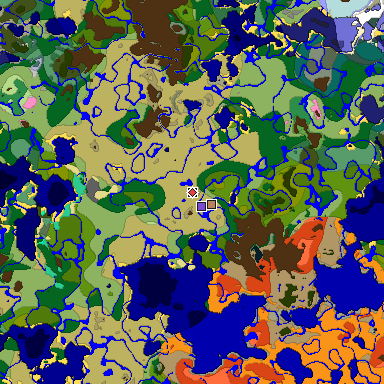 Predicted biome map of Java 1.20 seed 22467614380764802 around estimated spawn