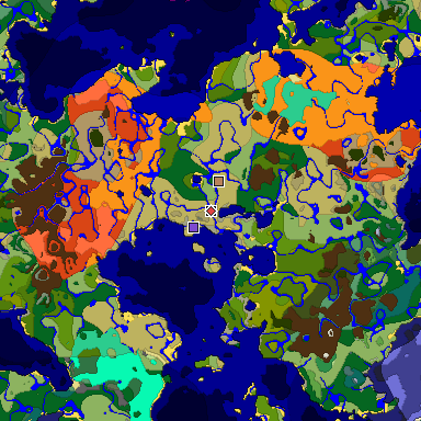 Predicted biome map of Java 1.20 seed -611541358433590496 around estimated spawn