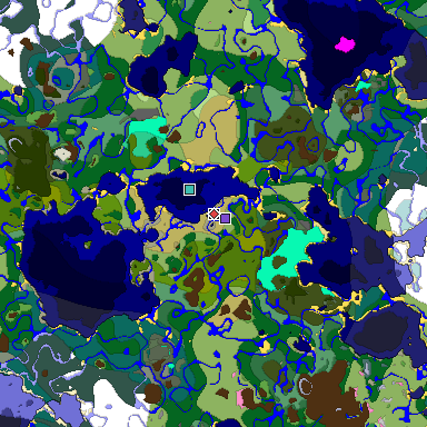 Predicted biome map of Java 1.20 seed -8213856839655872836 around estimated spawn