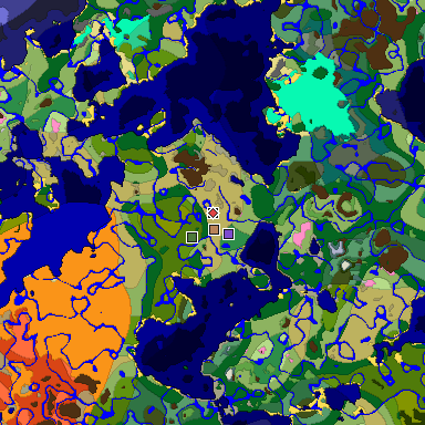Predicted biome map of Java 1.20 seed 1716807977294059747 around estimated spawn