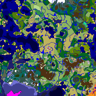 Predicted biome map of Java 1.20 seed -6011633764660949300 around estimated spawn
