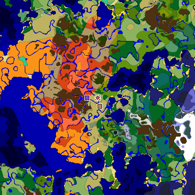 Predicted biome map of Java 1.20 seed 2675653705249860962 around estimated spawn