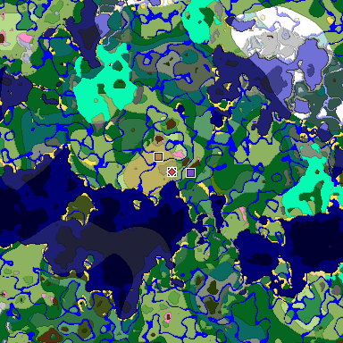 Predicted biome map of Java 1.20 seed 8448746550756265286 around estimated spawn