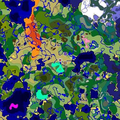 Predicted biome map of Java 1.20 seed 1895777152952642088 around estimated spawn
