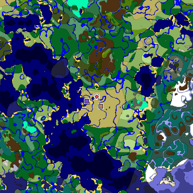 Predicted biome map of Java 1.20 seed -7727566604501284574 around estimated spawn