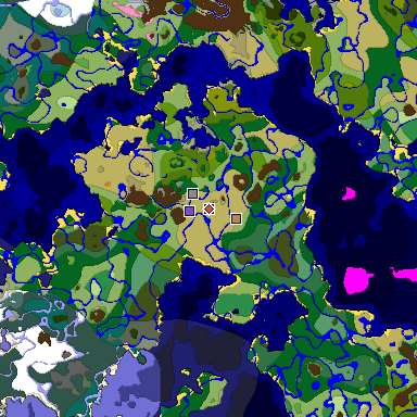 Predicted biome map of Java 1.20 seed 5769323420371192065 around estimated spawn