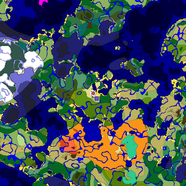 Predicted biome map of Java 1.20 seed -3433904267465290315 around estimated spawn