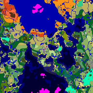 Predicted biome map of Java 1.20 seed 6049780049214680586 around estimated spawn
