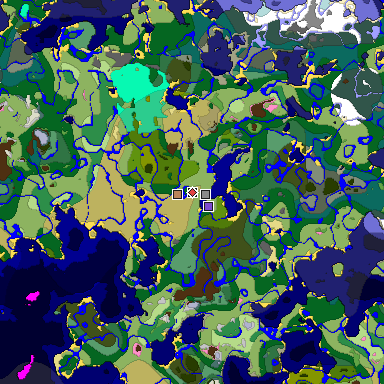 Predicted biome map of Java 1.20 seed 7450893529350002951 around estimated spawn