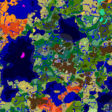 Predicted biome map of Java 1.20 seed 6746844467601887863 around estimated spawn