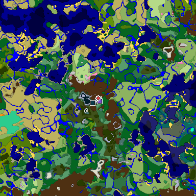 Predicted biome map of Java 1.20 seed -2600019337156370967 around estimated spawn