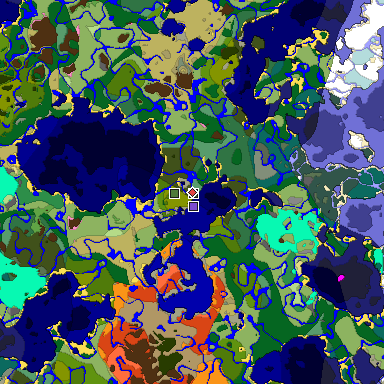 Predicted biome map of Java 1.20 seed 1894190653184935147 around estimated spawn