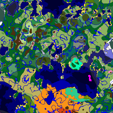 Predicted biome map of Java 1.20 seed -4810122921932262373 around estimated spawn