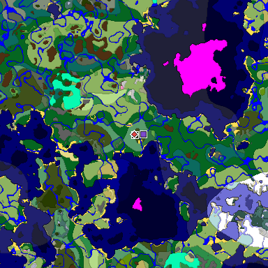 Predicted biome map of Java 1.20 seed -8507860452795991750 around estimated spawn