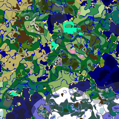 Predicted biome map of Java 1.20 seed -7477061944171754399 around estimated spawn