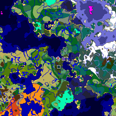 Predicted biome map of Java 1.20 seed 2574695504529812886 around estimated spawn