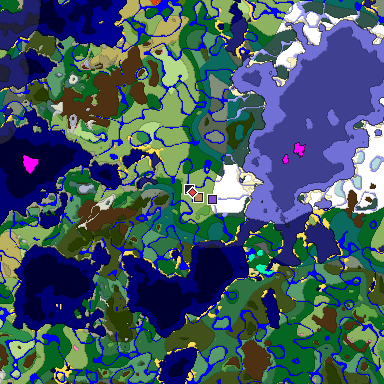 Predicted biome map of Java 1.20 seed 8049931830110780358 around estimated spawn