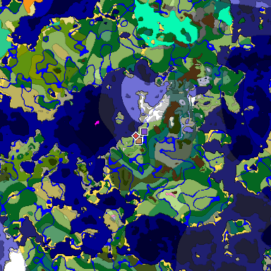 Predicted biome map of Java 1.20 seed -5851403444401223835 around estimated spawn