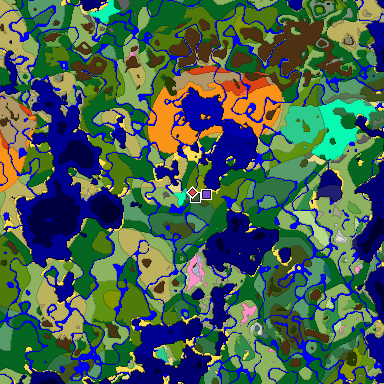Predicted biome map of Java 1.20 seed -449221446011304248 around estimated spawn